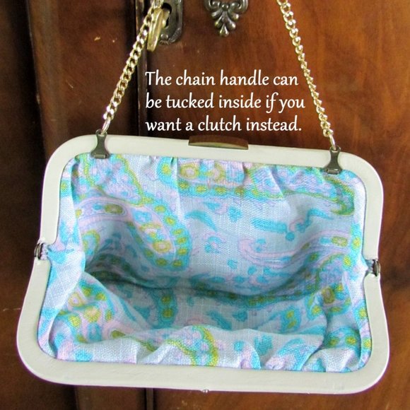 CREAM LEATHER HANDBAG w CHAIN to TUCK INSIDE for a CLUTCH PURSE, IVORY OFF-WHITE - Picture 3 of 6